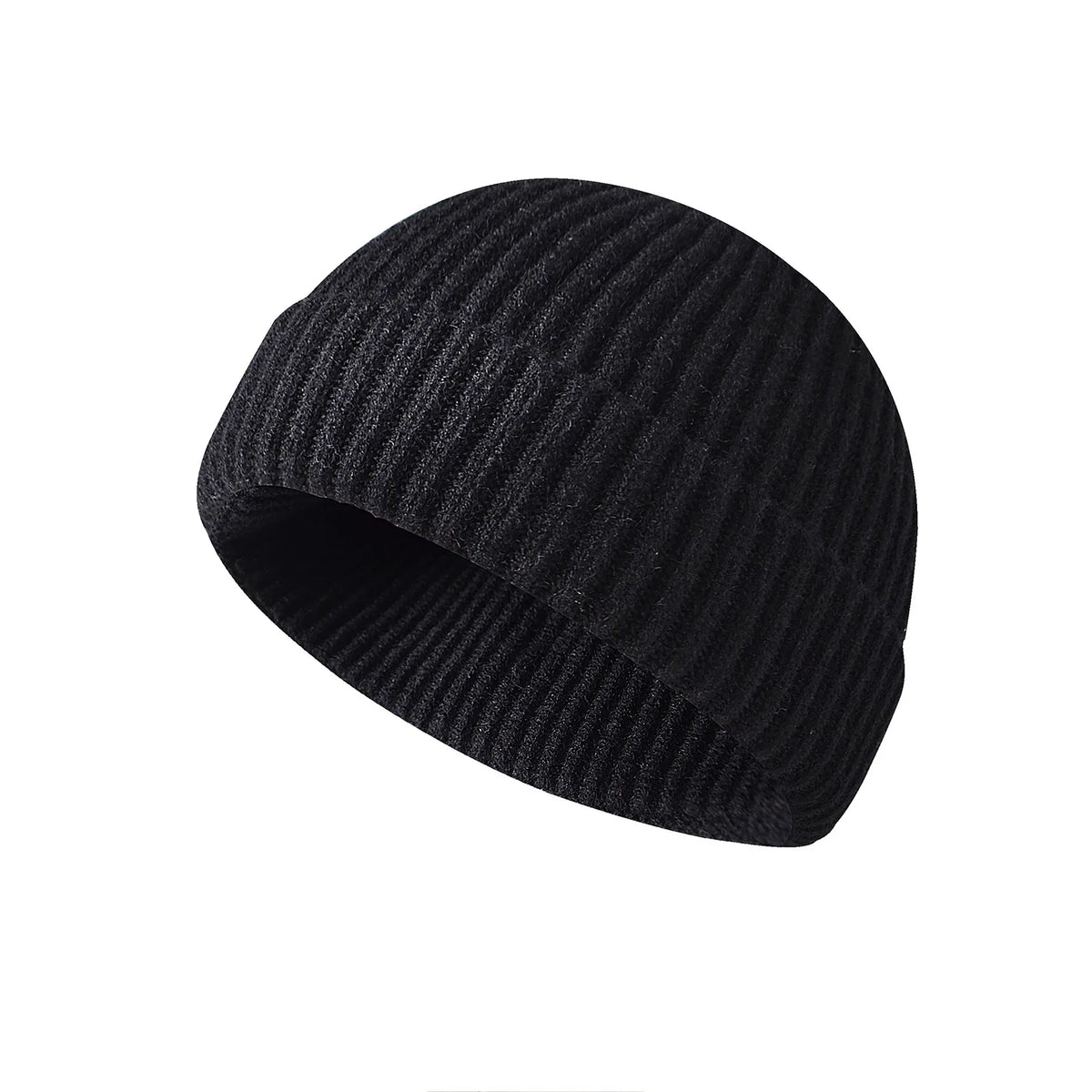 Bonnet tricoté côtelé noir, vue de face