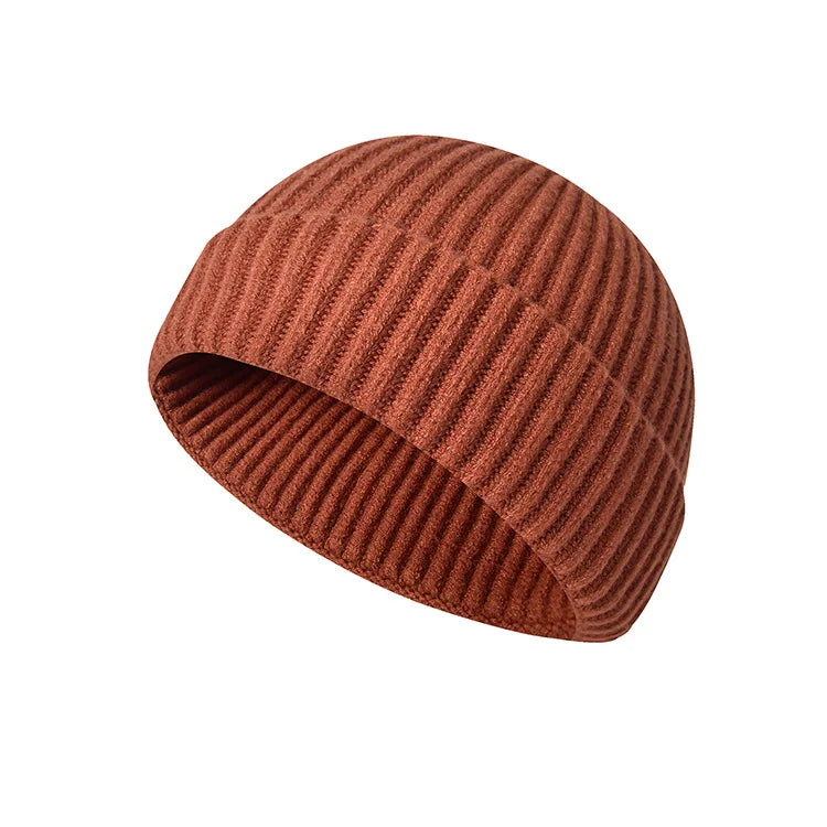Bonnet tricoté côtelé orange terracotta, vue de face