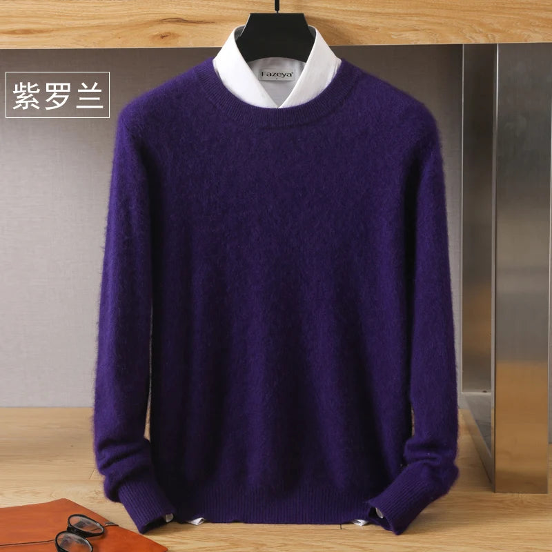 Pull en tricot lavande à col rond, sur cintre, vue de face