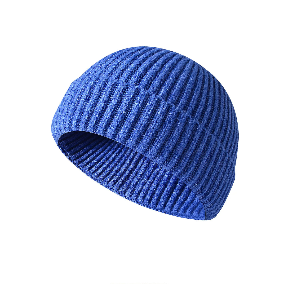 Bonnet tricoté côtelé bleu roi, vue de face