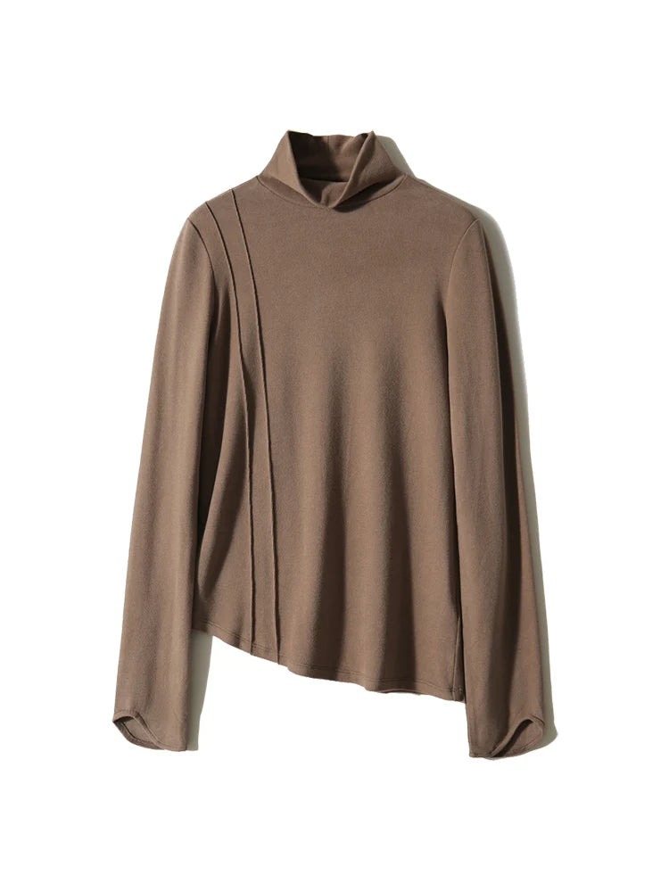 T-shirt thermique col montant moka, à plat, vue de face