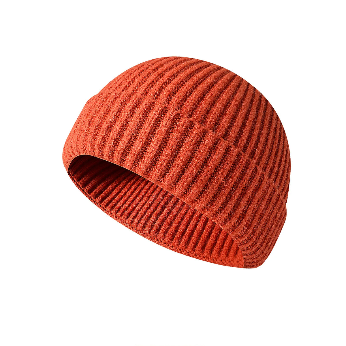 Bonnet tricoté côtelé rouge orangé, vue de face