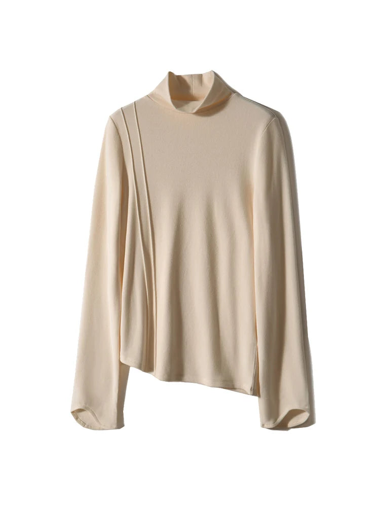 T-shirt thermique col montant sable, à plat, vue de face