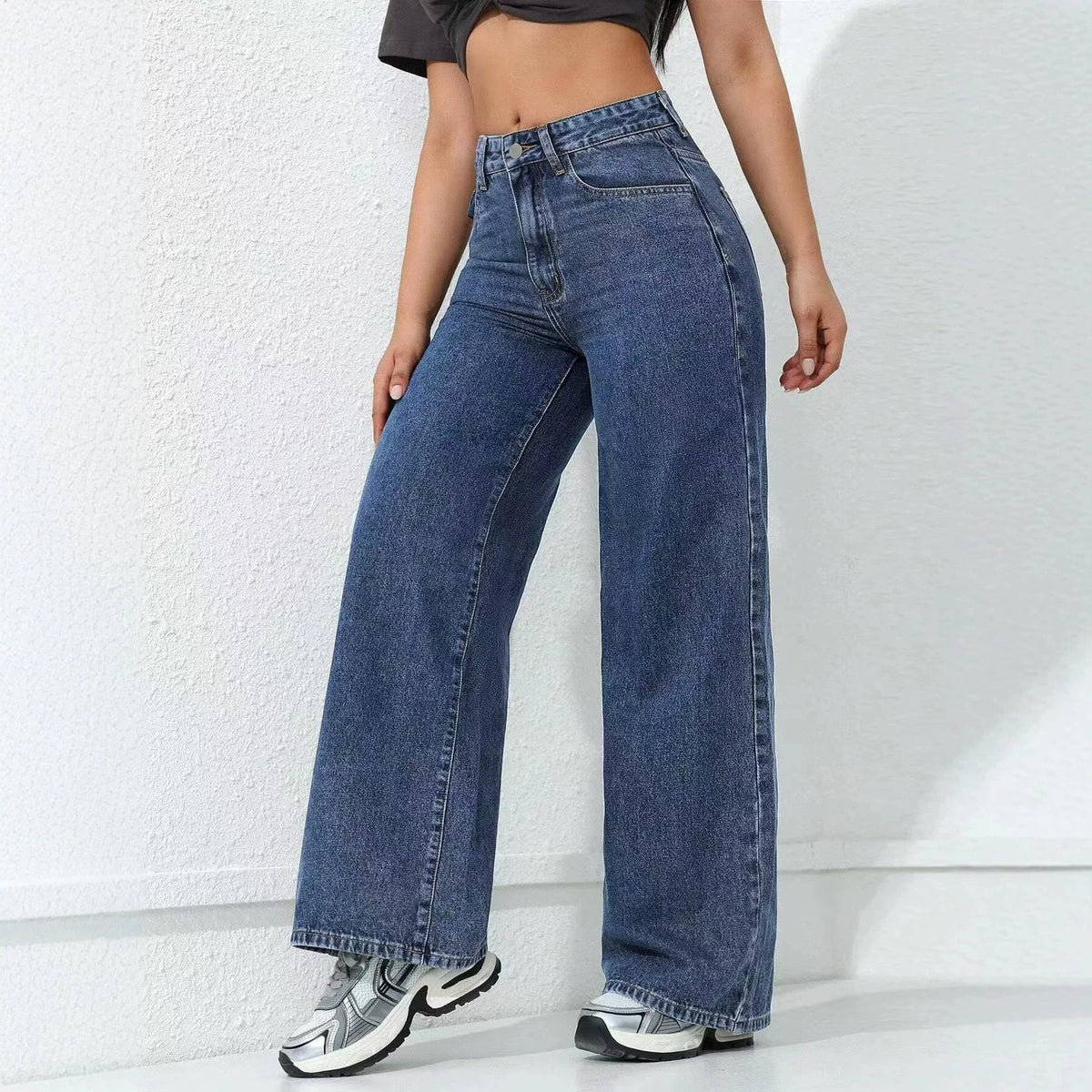 Jeans baggy à jambe large et droite – Femme