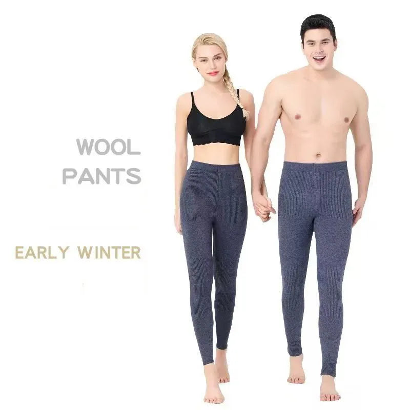Leggings thermiques en mérinos portés – noir et gris-bleu