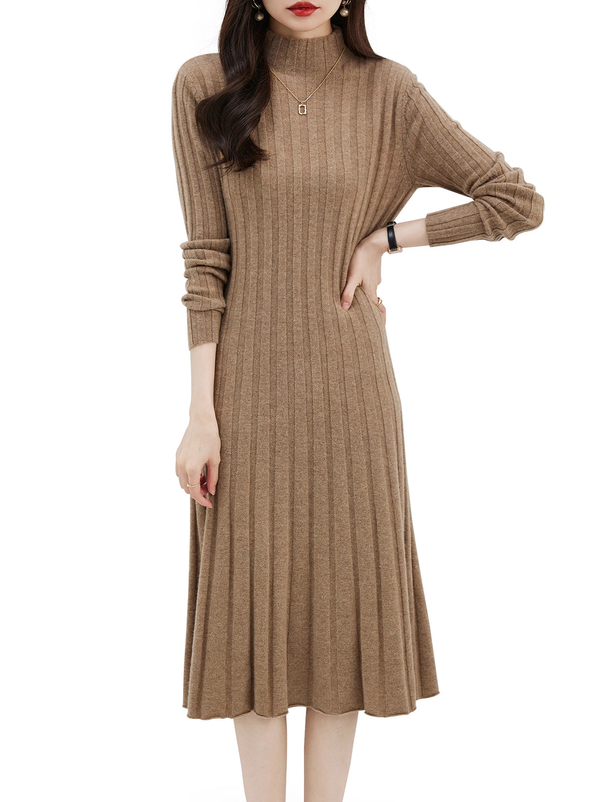 Robe pull col roulé en mérinos – Femme