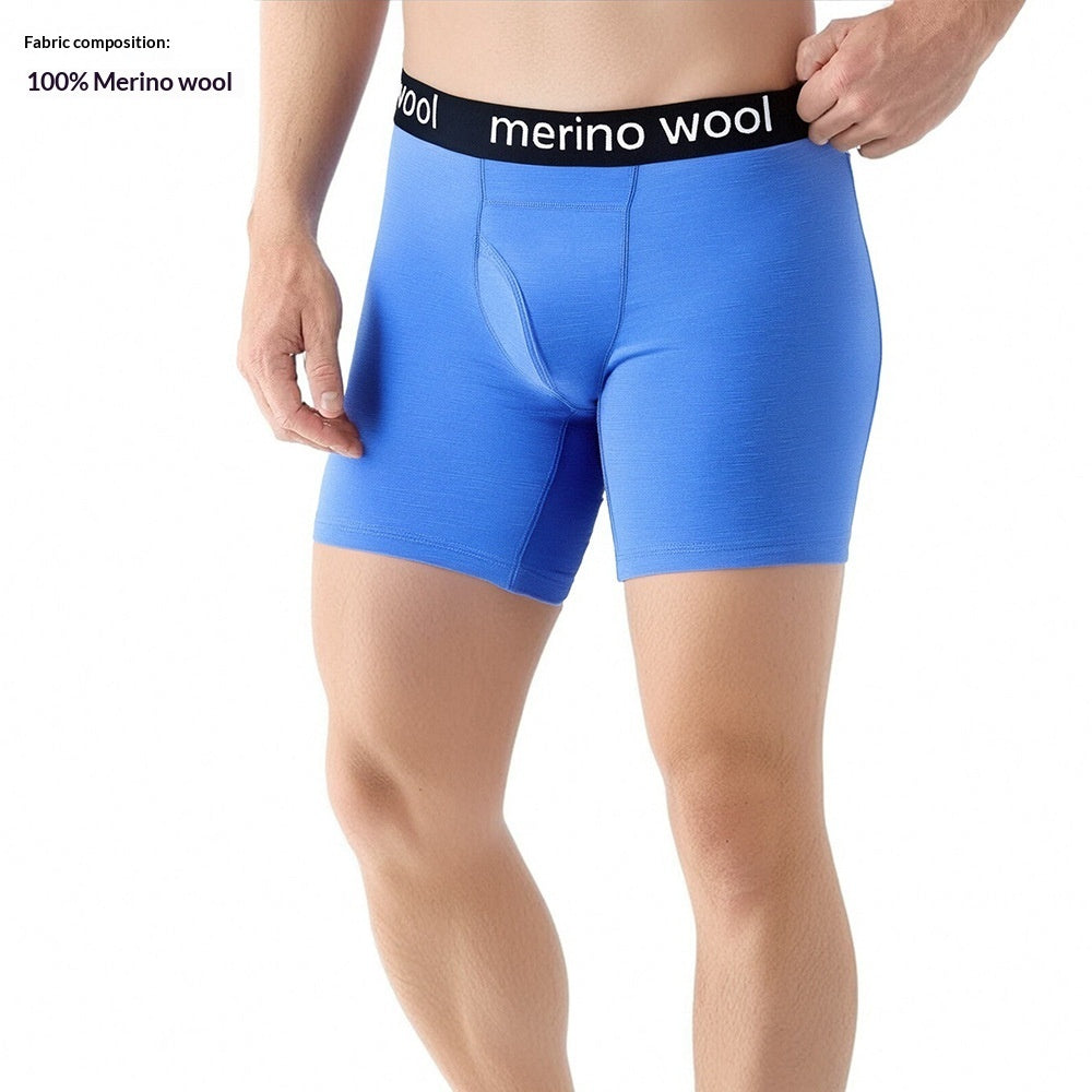 Boxer sport en laine bleu lune, porté, vue de face