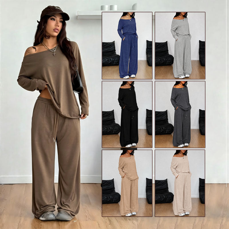 Ensemble t-shirt et pantalon large, plusieurs coloris portés, vue de face