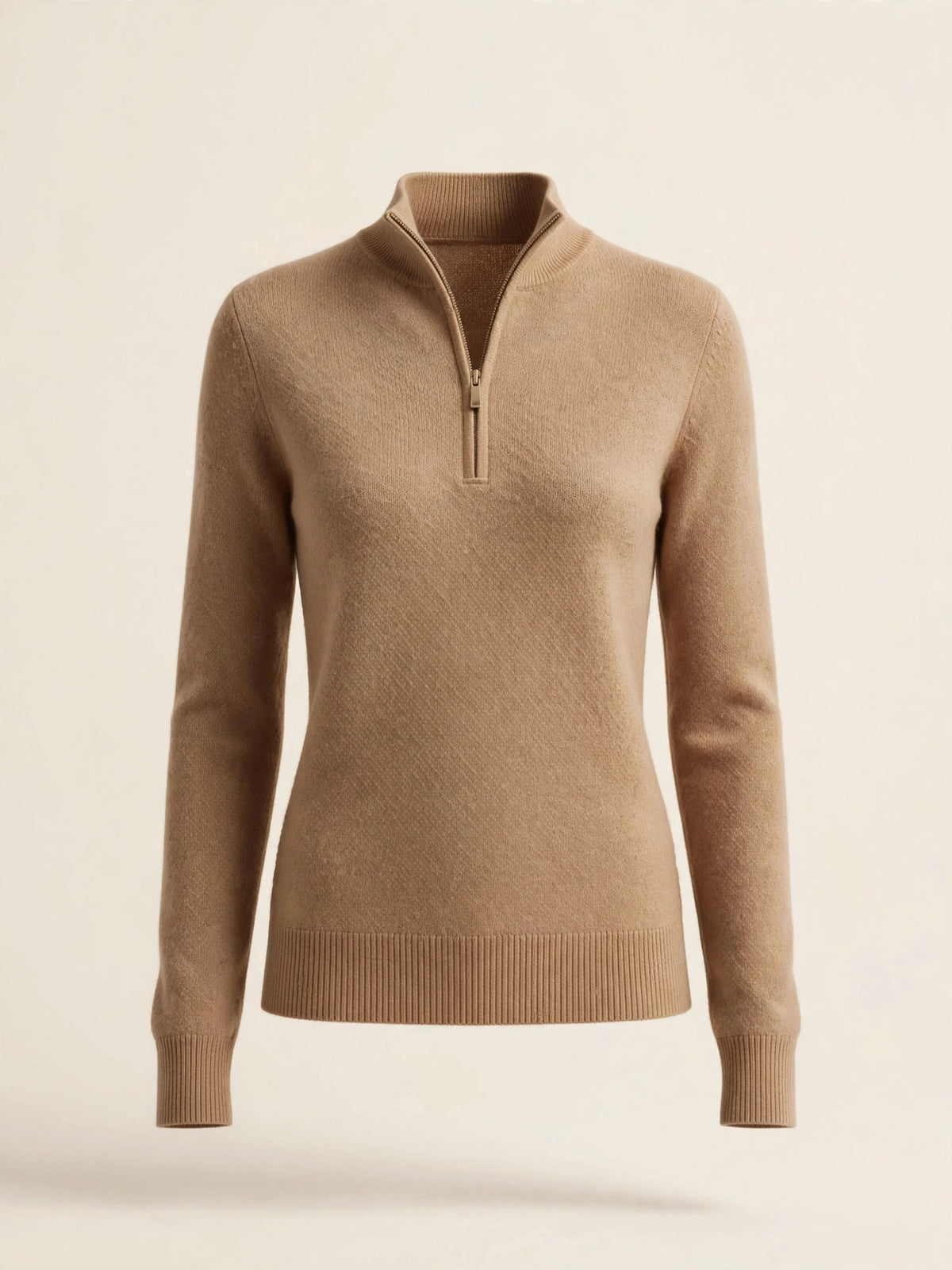 Demi-zip 100 % mérinos femme, coloris camel