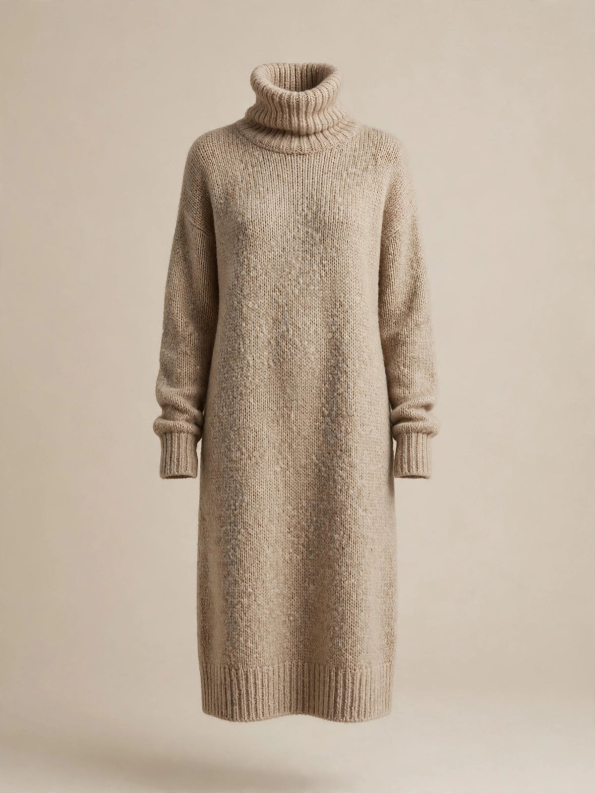 Robe pull col roulé en mérinos femme, beige