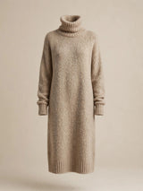 Robe pull col roulé en mérinos femme, beige