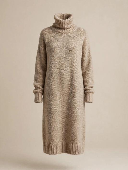 Robe pull col roulé en mérinos femme, beige
