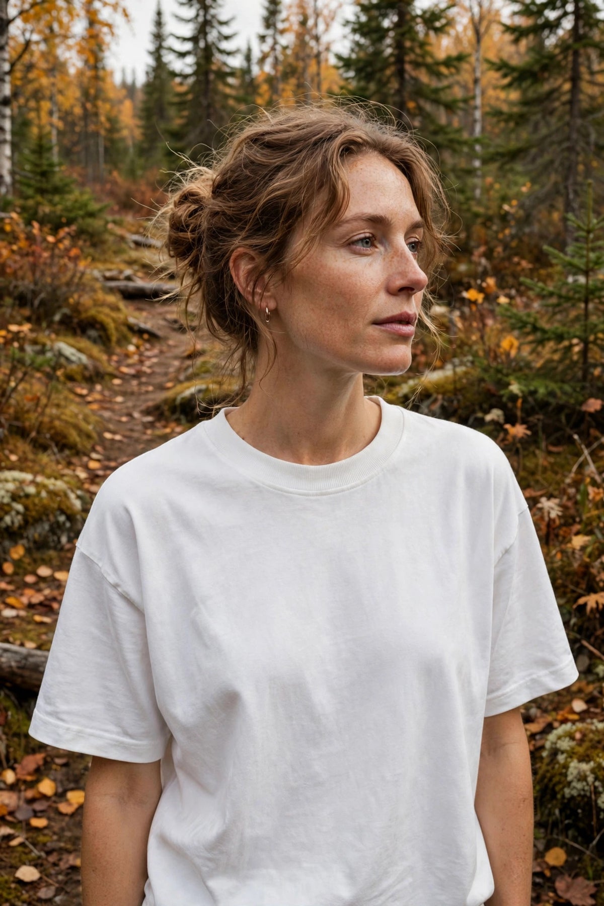 T-shirt lourd en coton 320 g/m² blanc – porté en extérieur