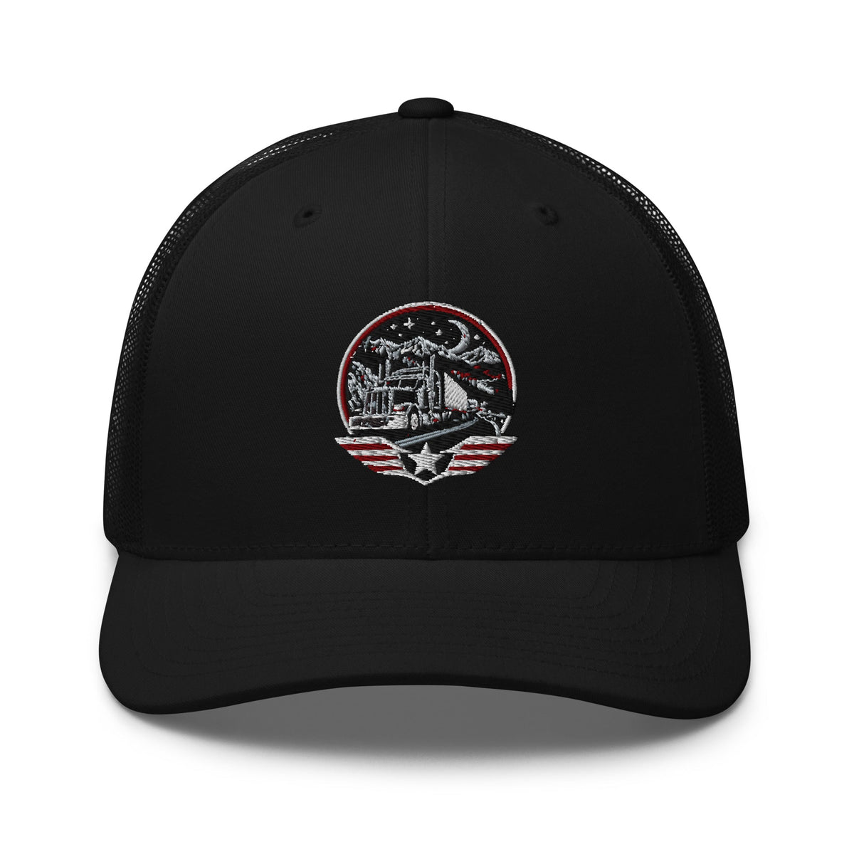 Casquette trucker brodée Nuit de route (noire), incluse dans le kit